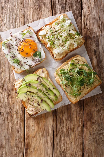 健康三明治与腐殖质，鳄梨，羊乳酪，微绿色 — 图库照片