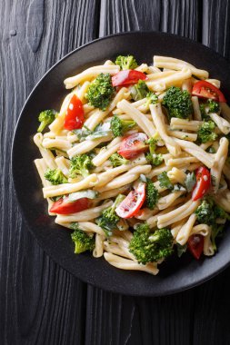 Kremsi chee ile giyinmiş sebze ile Diyet makarna Casarecce