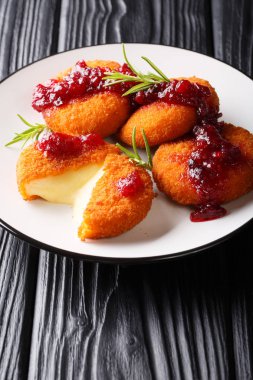 Kızılcık sosu ile servis edilen ekmekte sıcak Camembert peyniri ve