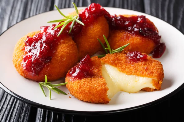 Delicate soft Camembert in breading served with cranberry sauce — Stock Photo, Image