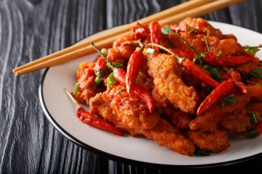 Stir-fried szechuan chicken in spicy sauce with garlic, onion an clipart