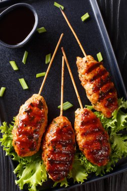 Tsukune bir tür teriyaki ile Japon tavuk eti topları 