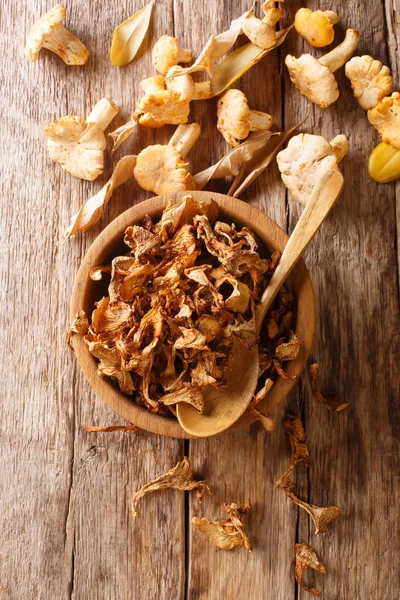 Natuurlijke ingrediënt gedroogd wild Chanterelle paddestoelen close-up op — Stockfoto