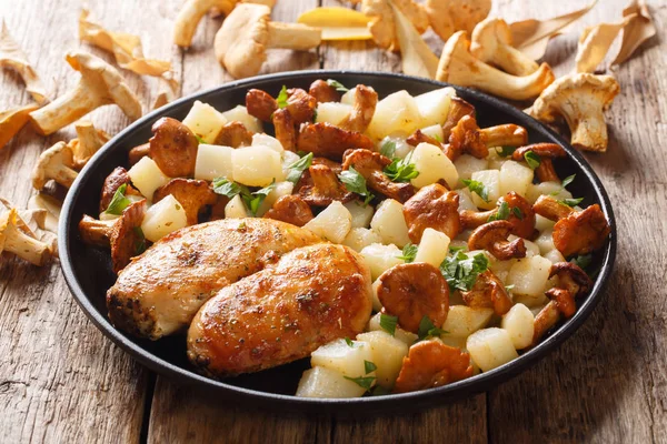 Homemade roasted chicken breast with new potatoes and chanterell — Stock Photo, Image