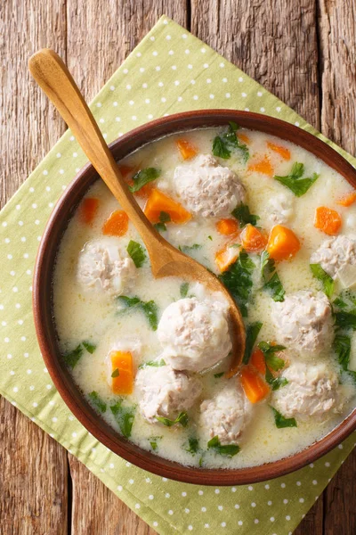 Sup Bulgaria lezat topcheta dengan bakso close-up dalam mangkuk . — Stok Foto