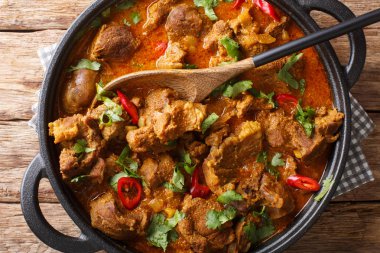 Hint geleneksel gıda Kuzu rogan josh yakın çekim bir tavada. horiz
