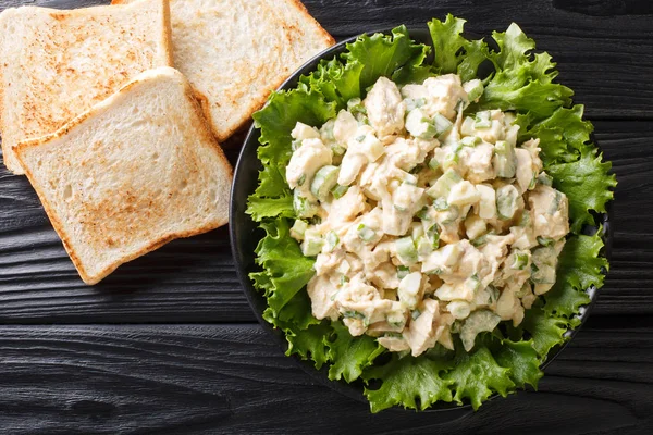 Ensalada de pollo ecológico con apio, huevos sazonados con salsa clos —  Fotos de Stock