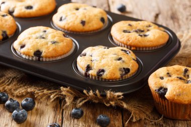 Sadece fırında pişen keklerden ve masandaki yaban mersinli keklerden. yatay