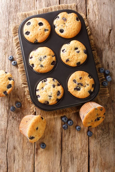 Dieet Bessen Muffins Met Bosbessen Close Een Ovenschaal Tafel Verticaal — Stockfoto
