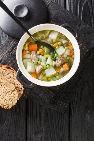 EasyTomato Egg Drop Soupor eggflowersoup close-up in a bowl on the table. Horizontal — Stock Image Easytomato Egg Drop Soupor Eggflowersoup Close Bowl Table Horizontal Stock Photo