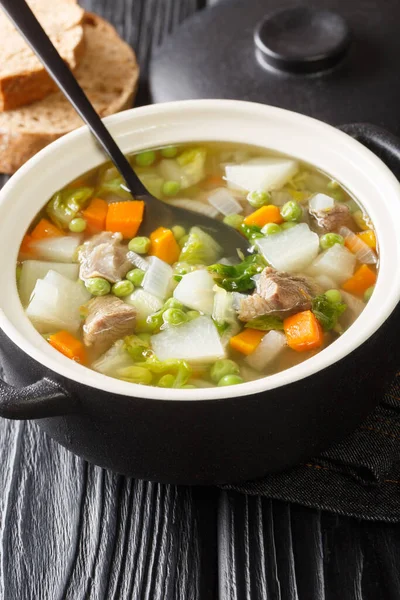 EasyTomato Egg Drop Soupor eggflowersoup close-up in a bowl on the table. Horizontal — Stock Image Easytomato Egg Drop Soupor Eggflowersoup Close Bowl Table Horizontal Stock Photo