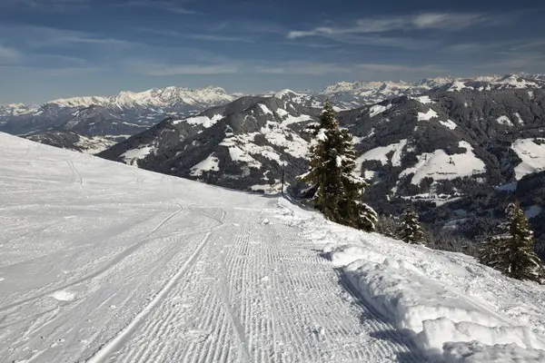Panoramic Winter View Alps Ski Slopes High Mountain — Stock Photo, Image