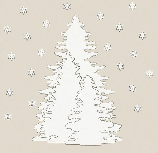 3D illustration of three trees covered with snow with snowflakes in oil painting effect