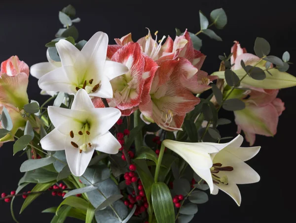 Bouquet lily and amaryllis flowers — Stock Photo, Image