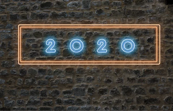 2020 neonowych liter na ścianie — Zdjęcie stockowe