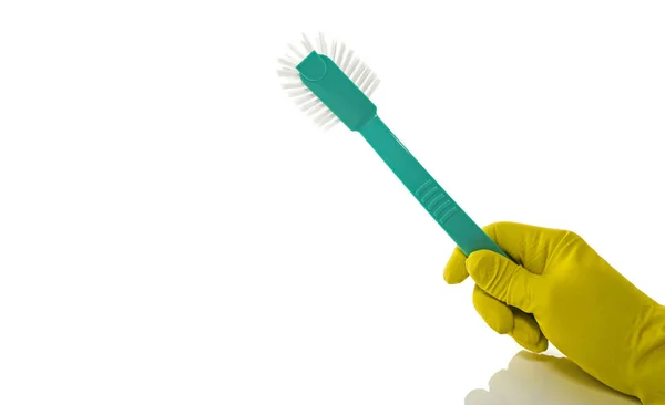 Hand with washing-up brush — Stock Photo, Image