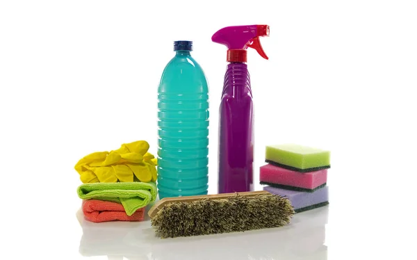 Cleaning supplies on white background — Stock Photo, Image