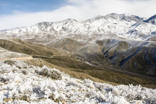 Vale Deserto Coberto Com Uma Camada Fresca Neve Potrerillos Mendoza — Fotografia de Stock