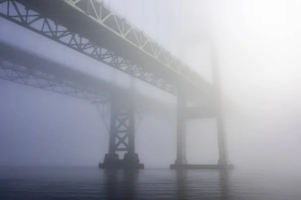 Tacoma Narrows Bridges Fog Water Surface Tacoma Washington United States — Stock Photo, Image