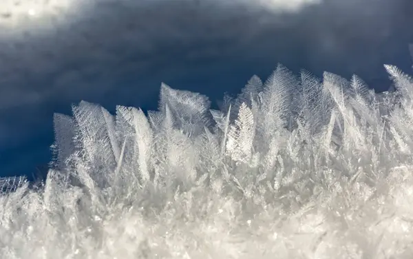 Extreme Nahaufnahme Eines Einzigartigen Frostmusters Aus Schnee Kananaskis Country Alberta — Stockfoto