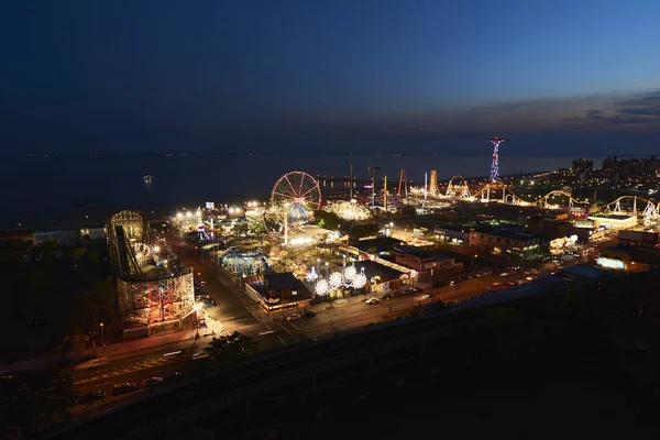 Utsikt Över Coney Island Och Luna Park Natten Sedd Ovanifrån — Stockfoto