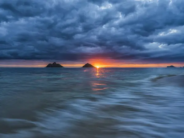 Vista Panorâmica Nascer Sol Sobre Lanikai Beach Oahu Havaí Estados — Fotografia de Stock