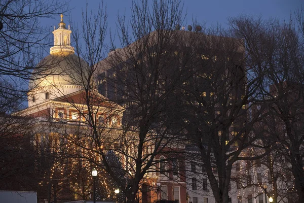 Drzewa Przed Budynkiem Rządowym Massachusetts State House Boston Hrabstwo Suffolk — Zdjęcie stockowe