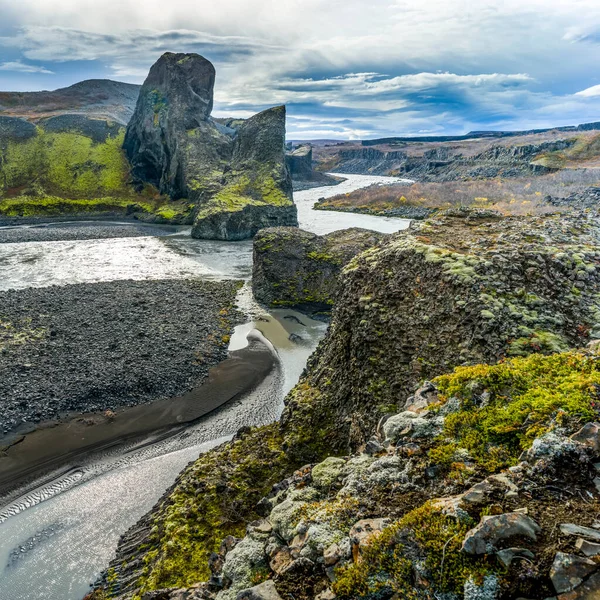 Vesturdalur Valley Norte Islândia Conhecida Por Suas Fascinantes Formações Rochosas — Fotografia de Stock