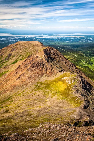 Flattop Mountains Peak Viewed Flaketop Mountain Cook Inlet Anchorage Background — Stock Photo, Image