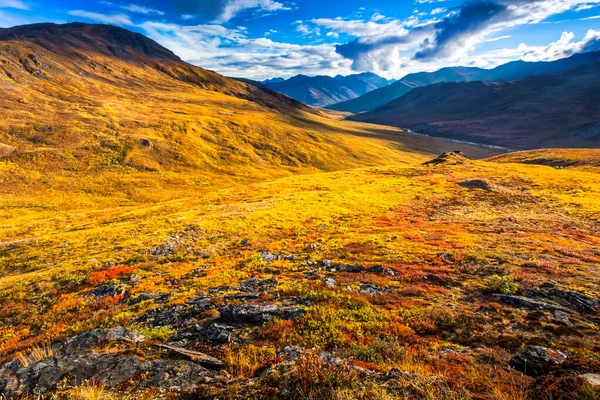 Brooks Mountains Kuyuktuvuk Creek Valley Podzimních Barvách Pod Modrou Oblohou — Stock fotografie