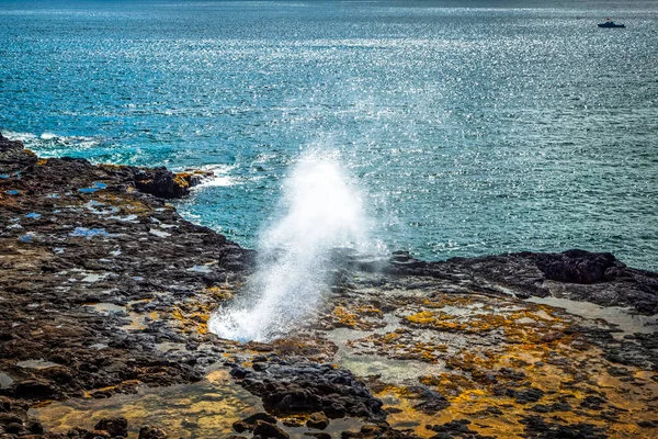 Wydmuchiwanie Klaksonu Podczas Odpływu Poipu Beach Park Ipu Kauai Hawaje — Zdjęcie stockowe