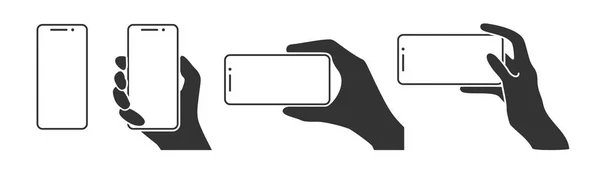 Bir telefon yatay ve dikey pozisyonda holding eller. Boş ekran smartphone iletisi veya fotoğraf içinde çeşitli durum için.