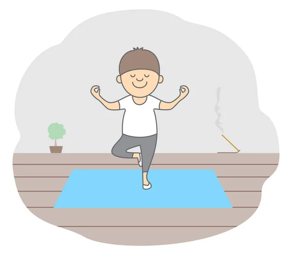 Concepto Relajación Mediante Meditación Yoga Joven Amigable Pie Meditando Pose — Vector de stock