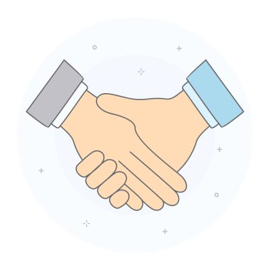 İş ortaklığı kavramı. Anlaşma, iyi bir anlaşma, rıza, takım, güven veya onay sembolü olarak iki eller. Çizilmiş tarzı el, illüstrasyon vektör.