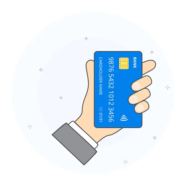 非接触式支付卡概念 手持信用卡 矢量插图 白色背景 — 图库矢量图片