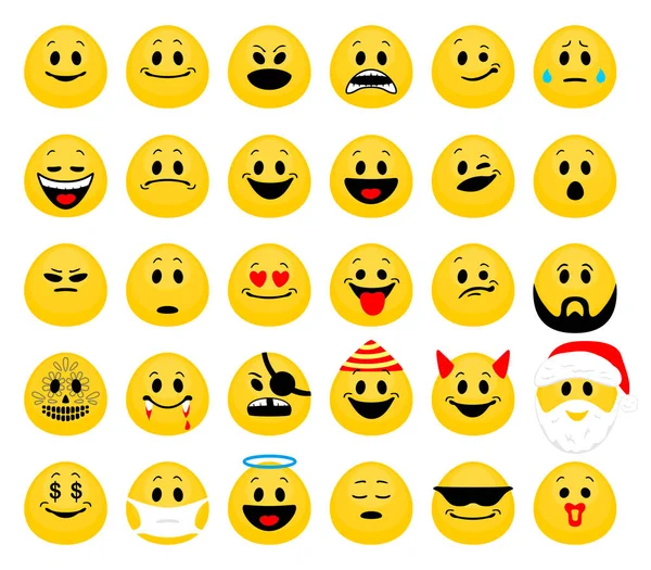 Emoji vektör kümesi. Düz stil beyaz arka plan üzerinde izole smiley ifadeleri topluluğu.