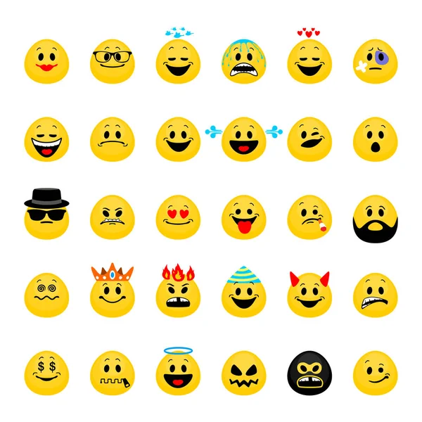 Vector Set Emoji Collection Smiley Emoticons Flat Style Isolated White — Stock Vector