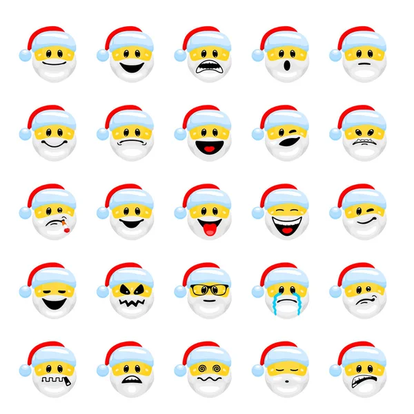 Set Vettoriale Emoticon Babbo Natale Collezione Icone Del Viso Natale — Vettoriale Stock