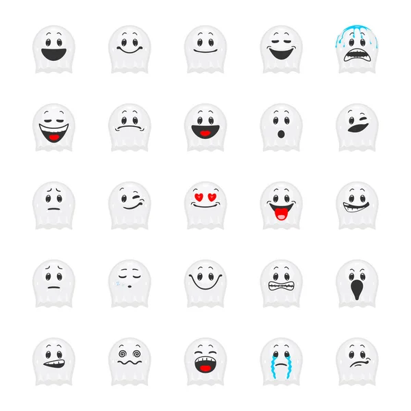 Vector Set Halloween Emoticons Collection Ghost Smiles Cartoon Style Isolated — Stock Vector