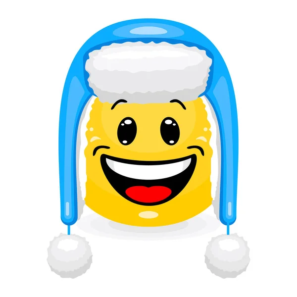 Emotikonu Nosit Zimní Oblečení Usmívající Tvář Klobouku Kreslený Styl Bílém — Stockový vektor
