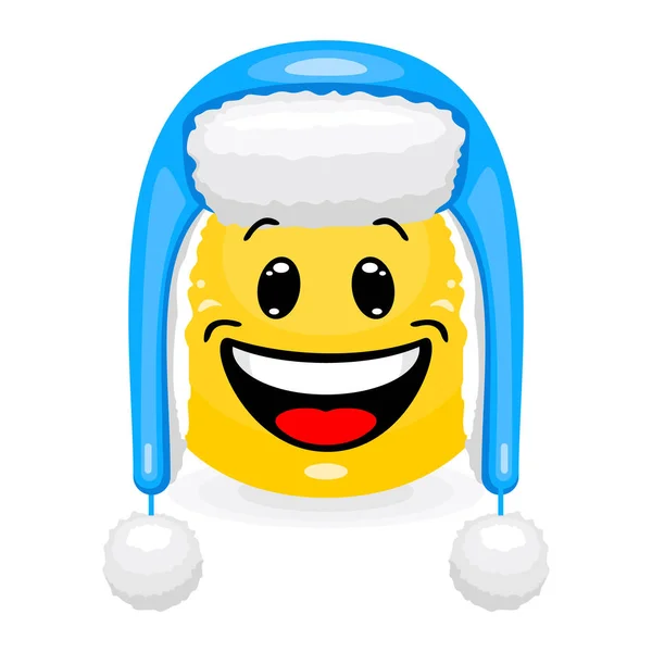 Emoticon Portant Des Vêtements Hiver Visage Souriant Dans Chapeau Style — Image vectorielle