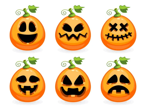 Conjunto Vetorial Emoticons Halloween Coleção Rostos Assustadores Abóbora Estilo Dos — Vetor de Stock
