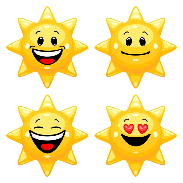 Conjunto Vetorial Emoticons Solares Coleção Personagens Sol Com Emoções Diferentes — Vetor de Stock