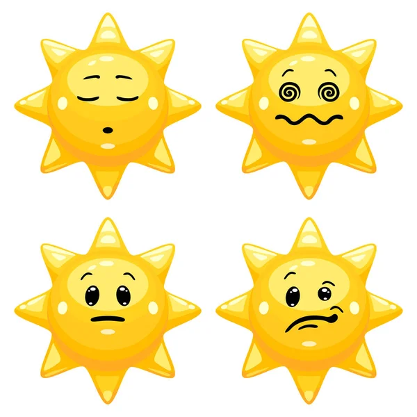 Insieme Emoticon Solari Vettoriali Collezione Personaggi Del Sole Con Diverse — Vettoriale Stock