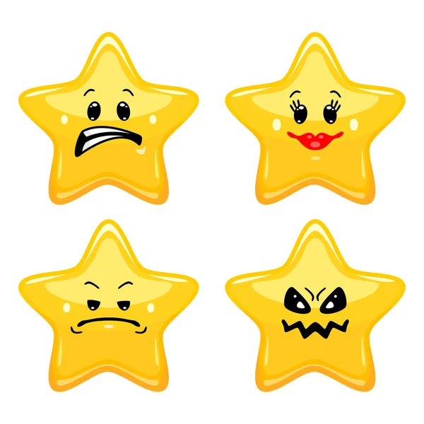 Conjunto Vectorial Emoticonos Estrella Colección Estrellas Amarillas Con Diferentes Emociones — Vector de stock