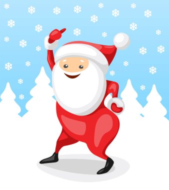 Noel Baba karakteri. Noel Baba bir kış ormanda dans. Vektör çizim karikatür tarzı.