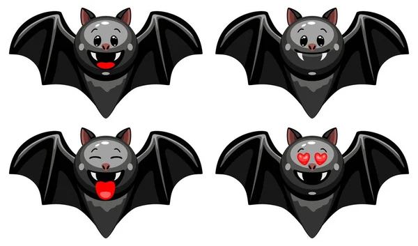 Vector Set Halloween Vleermuis Emoticons Verzameling Vleermuis Tekens Met Verschillende — Stockvector