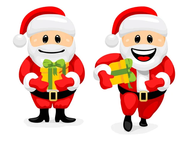 stock vector Santa Claus character set. Santa Claus delivering christmas gift. Vector illustration in cartoon style on white background.