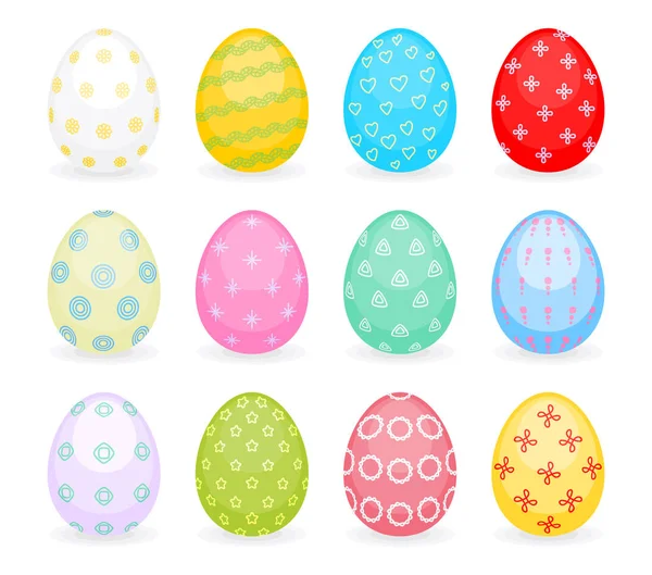 Sada Barevných Vajec Velikonoční Malovaná Vajíčka Jako Tradiční Velikonoční Symboly — Stockový vektor