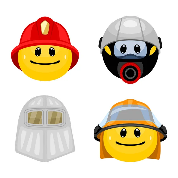 Conjunto Emoticons Vetoriais Roupas Bombeiro Coleção Ícones Rosto Usando Capacetes —  Vetores de Stock